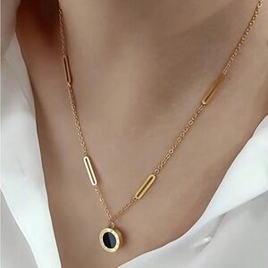 stainless steel double sided black shell necklace